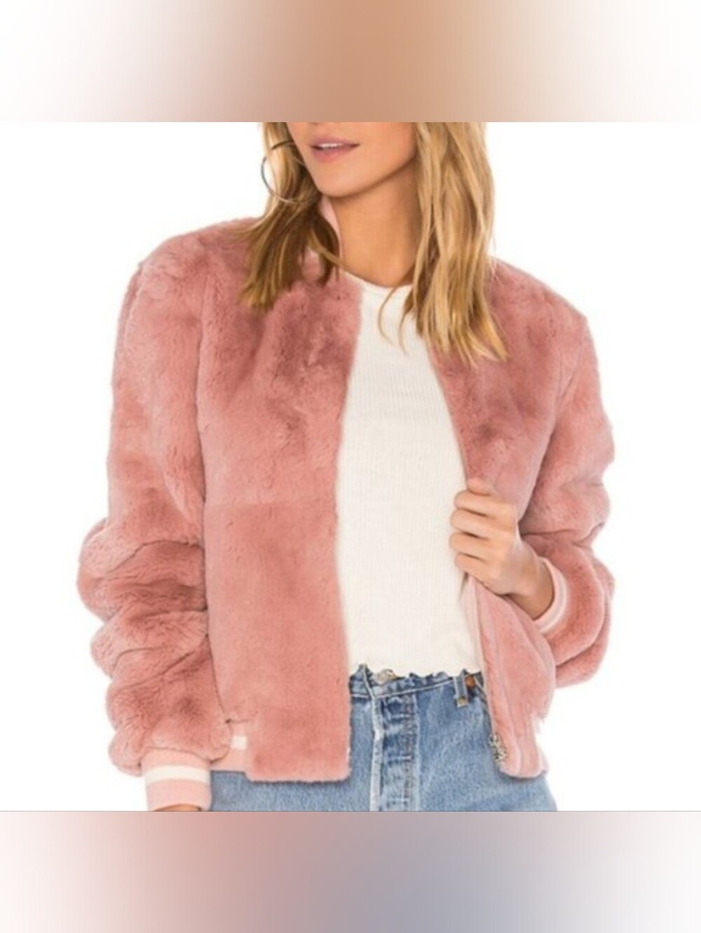 Elizabeth And James Ellington Rabbit Fur Bomber Jacket Dahlia